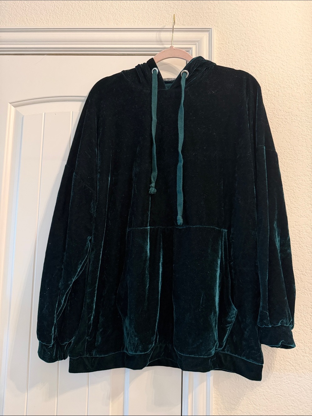 Zara Dark Green Velvet Hoodie, Sz M